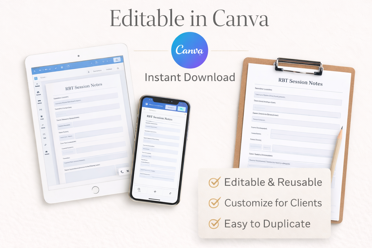 RBT Session Notes Template | Editable ABA Therapy Documentation (PDF Download)