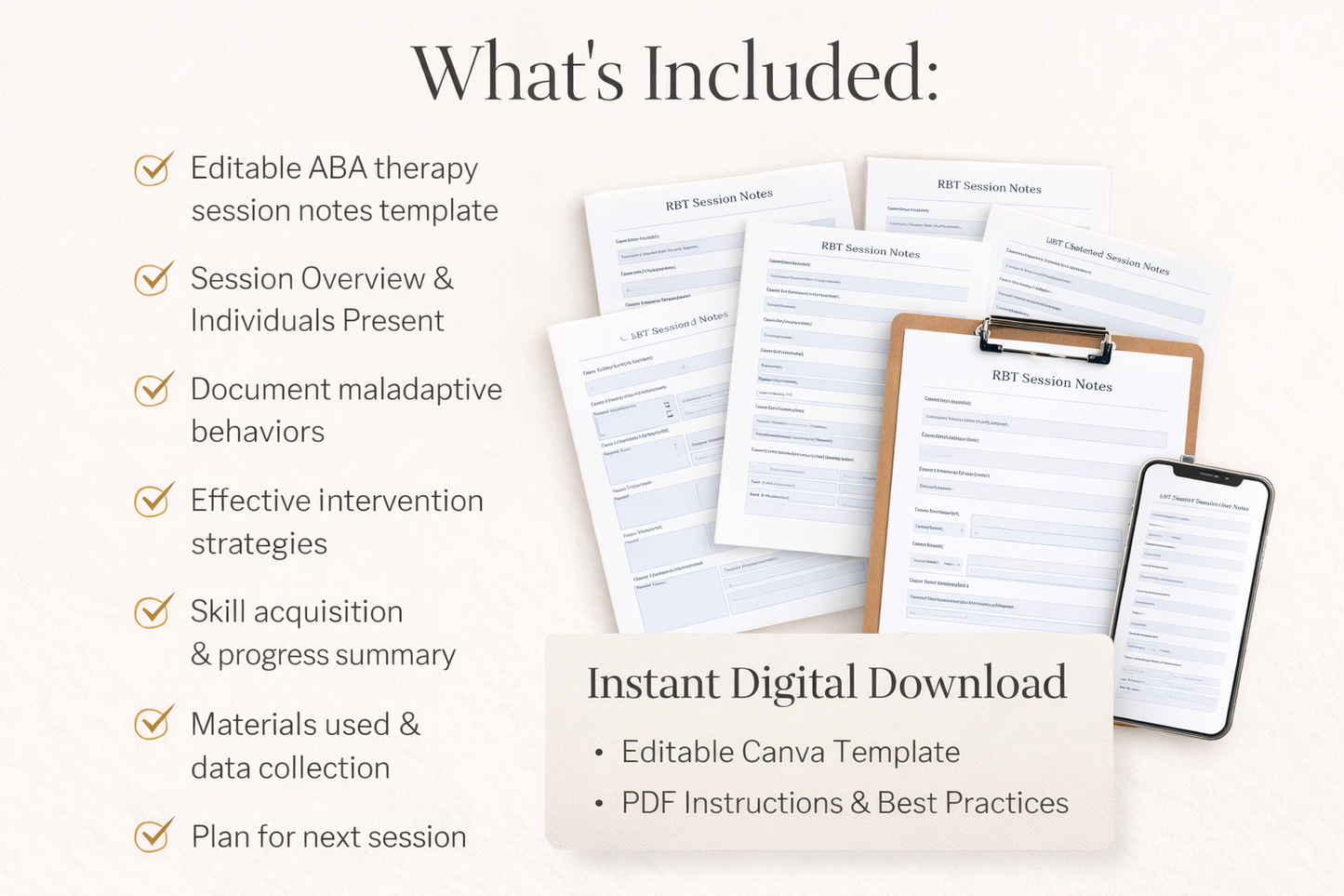 RBT Session Notes Template | Editable ABA Therapy Documentation (PDF Download)