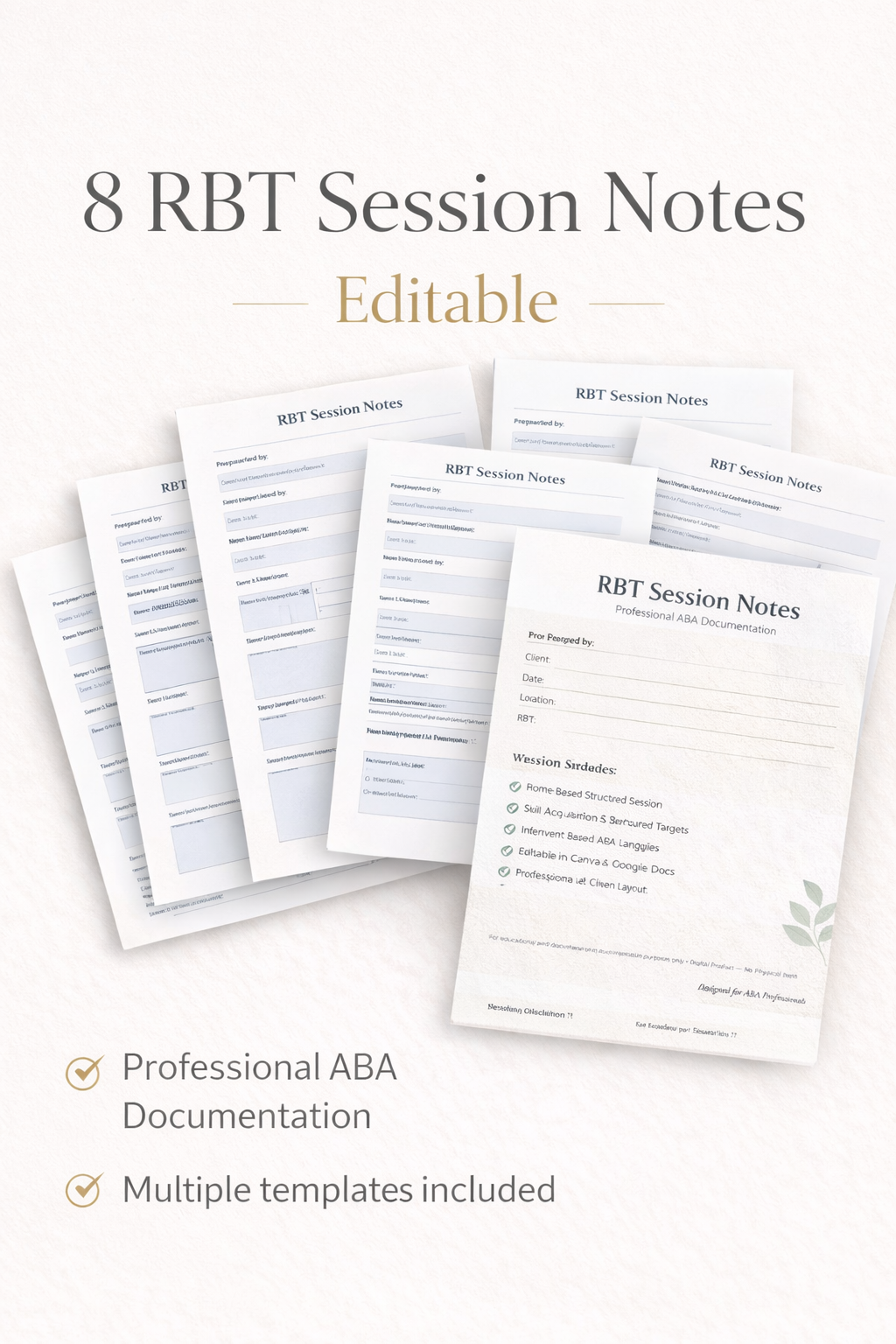 RBT Session Notes Template | Editable ABA Therapy Documentation (PDF Download)